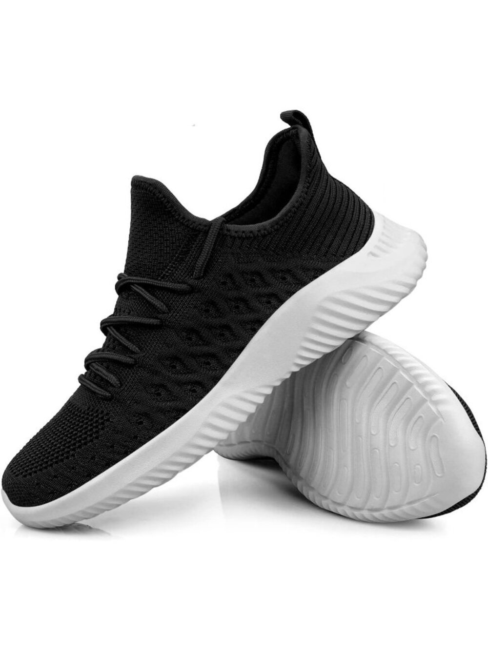 Men's Black And White Lightweight Breathable Comfortable Lace-Up Slip On Sneaker - Picture 6 of 6